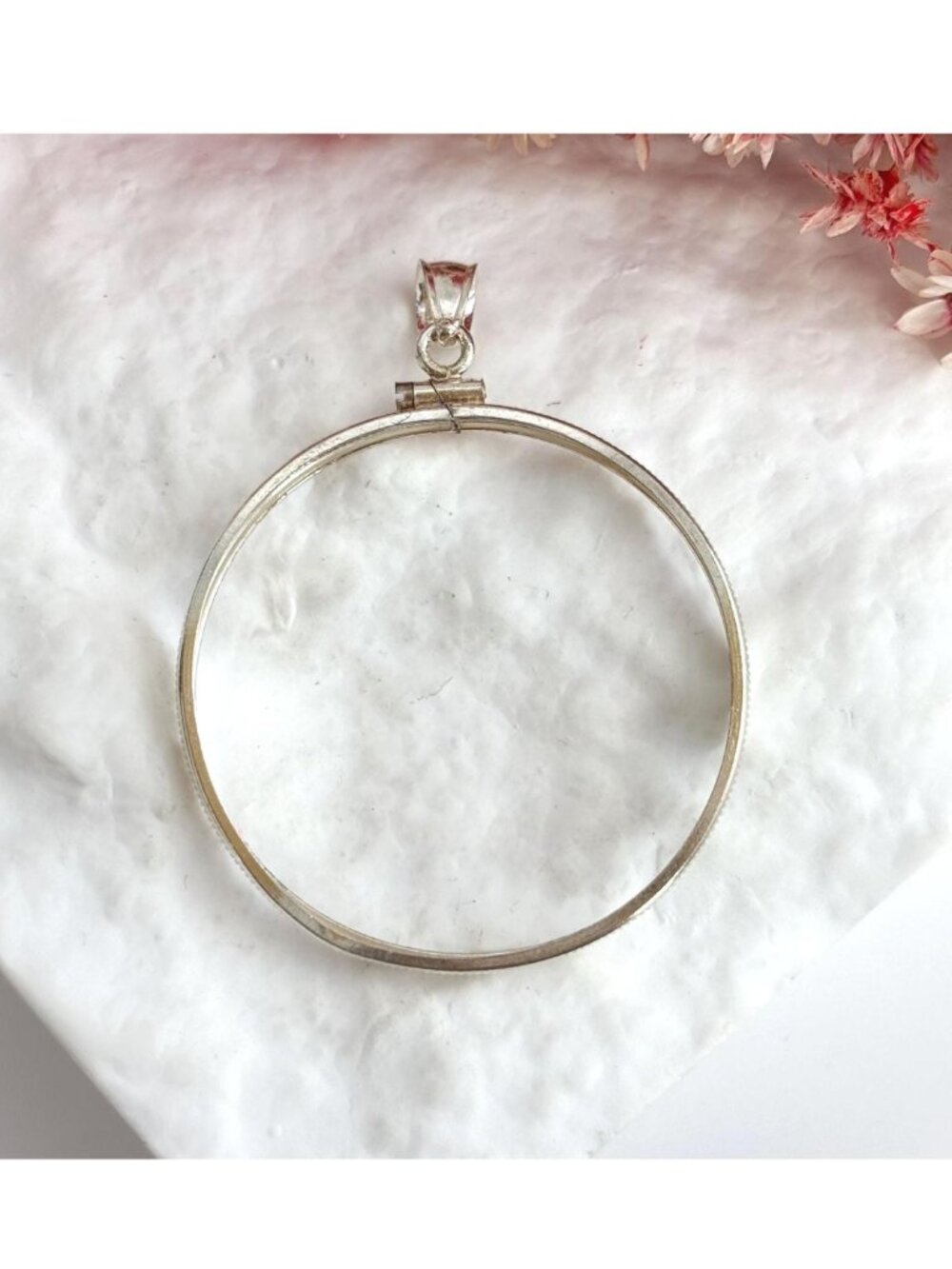 Minimalist Textured Fluted Round Sterling Silver 925 Vintage Pendant | Charm